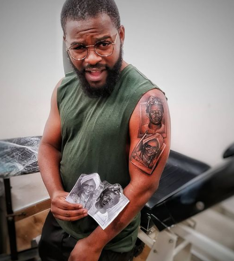 Falz Tattoos Entire Family On His Arm 17